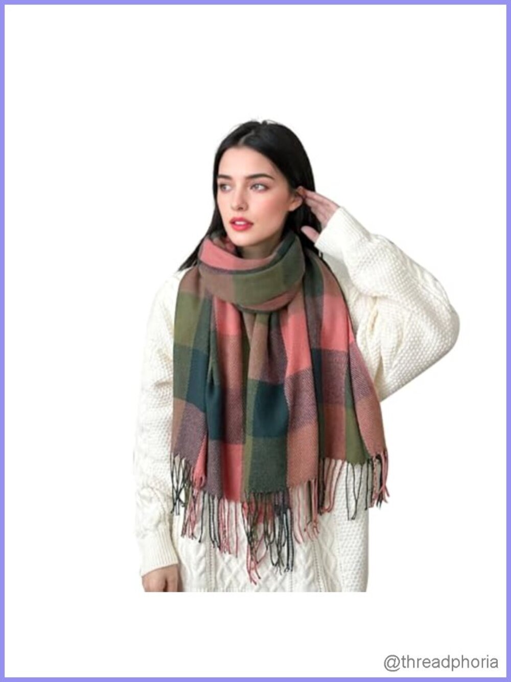Women's Long Plaid Blanket Scarf, Cashmere-Like Acrylic, Oversized Wrap Shawl